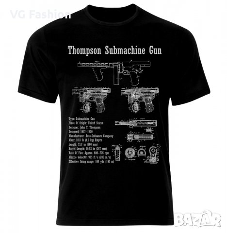 Мъжка Тениска Thompson Submachine Gun Tommy Gun Mafia Blueprint Patent Maschinenpistole, снимка 2 - Тениски - 28313023
