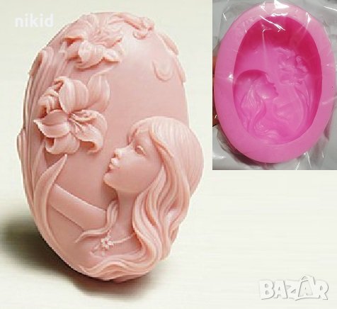 Момиче с нарциси овал Дълбока форма силиконов молд калъп за сапун гипс шоколад фондан