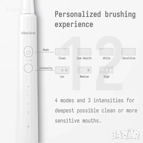 НОВА ултразвукова четка за зъби ObeOral OB1-4, 12 режима акумулаторна, 4 влакна Dupont, избелваща, снимка 3 - Друга електроника - 50493471