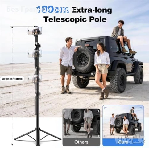 Нов 180см алуминиев трипод + селфи стик 2 в 1 Bluetooth с дистанционно, снимка 3 - Чанти, стативи, аксесоари - 53535134