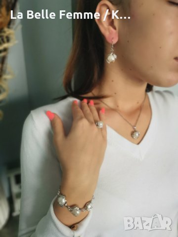 Комплект от пръстен,  колие , обеци и  гривна с перли, снимка 3 - Бижутерийни комплекти - 34959890