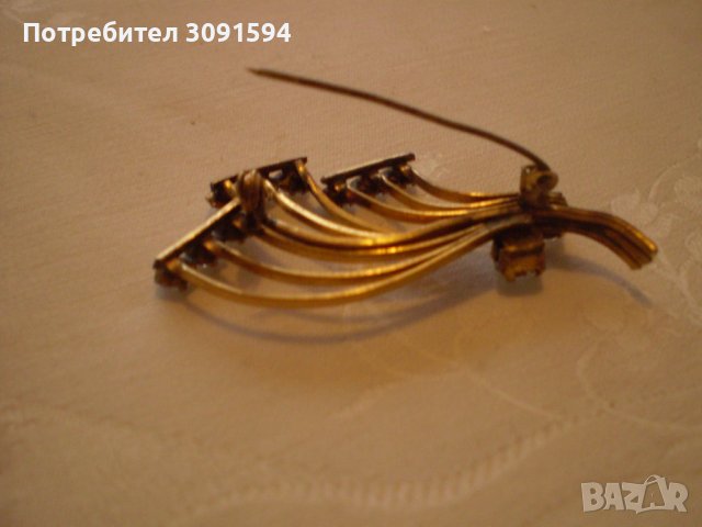 Арт Деко брошка жълт метал Чешки кристал, снимка 5 - Антикварни и старинни предмети - 39611311