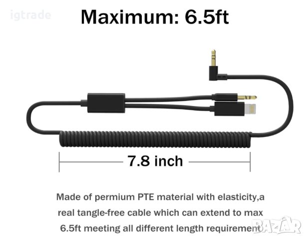 AUX кабел 2 в 1 - за iOS и Android - iPhone  и др. - 3.5мм, снимка 2 - Други - 40383292