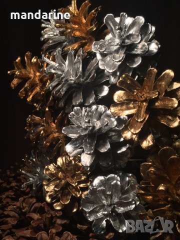 🧡 LOVE MANDARINE "GOLD & SILVER" 🍊 Ръчна изработка ⚒️ Цветя 🌼 от шишарки 🎄, снимка 5 - Декорация за дома - 35050462
