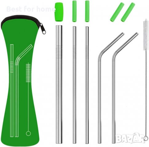 Комплект метални сламки за многократна употреба в неопренова кутия+ накрайници., снимка 1 - Аксесоари за кухня - 39153794