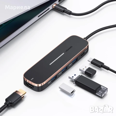 USB хъб 5в1 Usams / 3 порта USB + Type-C + HDMI 4K, снимка 3 - Друга електроника - 50520870