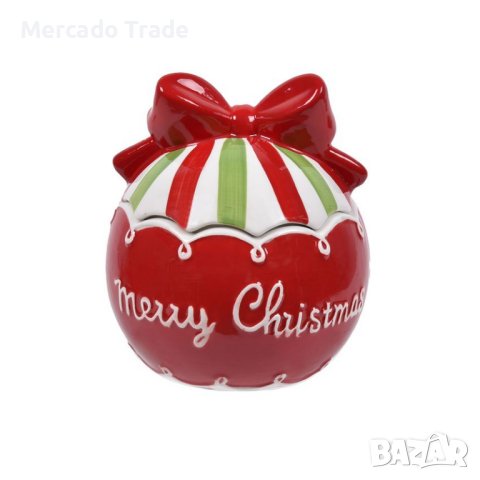 Коледна кутия за бисквитки Mercado Trade, Керамика, Кръгла, "Весела Коледа"
