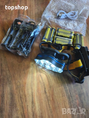 Челник с 8 батерии и зарядно, Професионален комплект челник 18000 лумена с 8 батерии 3000mAh..., снимка 7 - Прожектори - 53399161