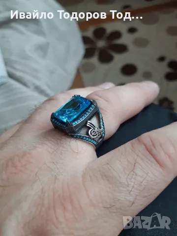 Мъжки бутиков сребърен пръстен с огромен аквамарин, снимка 14 - Пръстени - 48031562