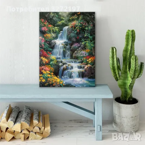 Картина на платно с дървена рамка-Горски Водопад,30x40 см., снимка 2 - Картини - 48463954