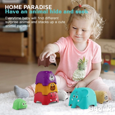 Детски комплект животни кула  за подреждане (8 броя) до 3 годишна възраст, снимка 6 - Образователни игри - 52446749