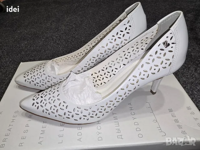 Дамски обувки висок ток естествена кожа голям номер 40 бял цвят, снимка 2 - Дамски обувки на ток - 47902562