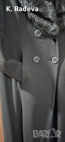 Дълго черно палто с кожена яка, снимка 5 - Палта, манта - 52355966