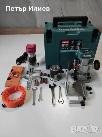 Акумулаторна оберфреза Makita DRT50 , ел. фреза райдер и зарядни BOSCH, снимка 5 - Куфари с инструменти - 53475503