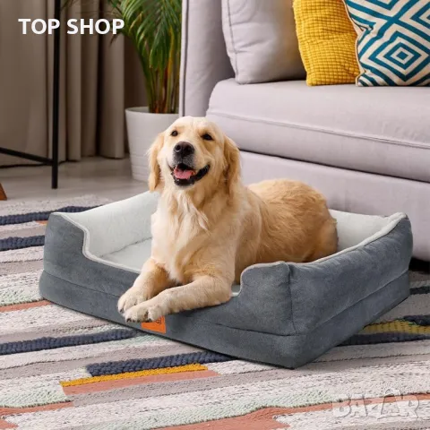 KYG Кучешко легло с размер L, до 34 кг, 90 * 70 * 20 см, бяло и сиво, снимка 5 - За кучета - 49500140