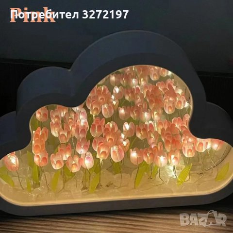 Ръчно изработена LED нощна лампа с изкуствени цветя - ЛАЛЕТА ,Направи си сам., снимка 7 - Настолни лампи - 43683300