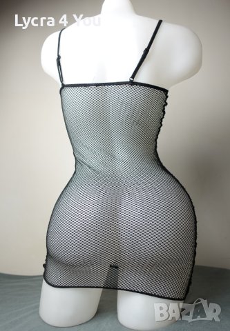 Еротична черна мрежеста прозрачна мини рокля по тялото, снимка 1 - Бельо - 40305364