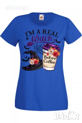 Дамска тениска I'm A Real Witch Before Coffee,Halloween,Хелоуин,Празник,Забавление,Изненада,Обичаи,, снимка 3 - Тениски - 38146816