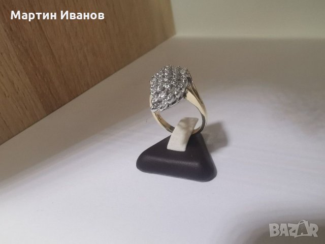 Златен пръстен с диаманти , снимка 4 - Пръстени - 28955934