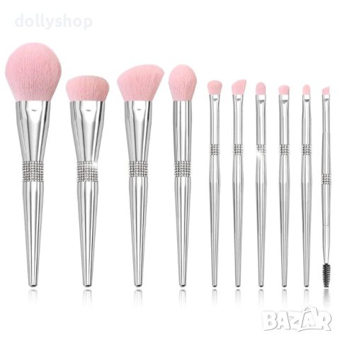 Комплект Четки за Грим с Кристали Сребърни дръжки, снимка 7 - Декоративна козметика - 40278030