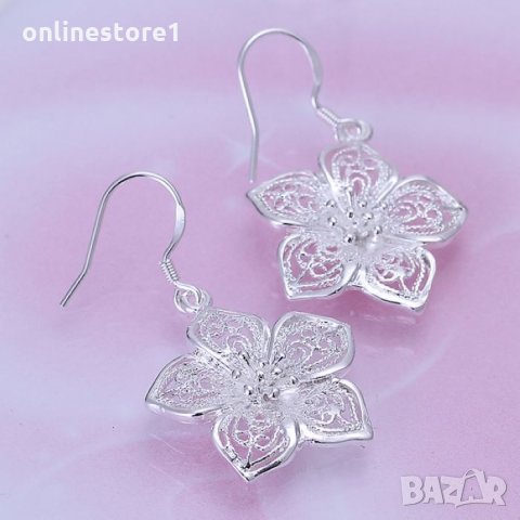 Сребърни Обеци Голямо цвете - 925 печат сребро BH303, снимка 2 - Обеци - 28136941