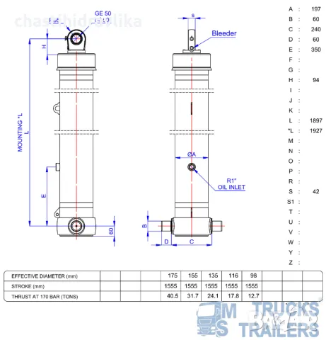 Хидравличен цилиндър HIDROMAS GHS 175 X 5 X 7775C 43175577753, снимка 2 - Части - 48294422