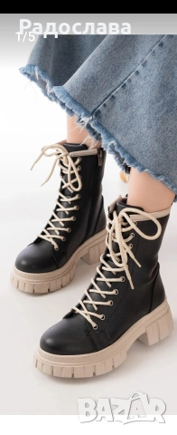 Ежедневни дамски ботуши с дебела подметка и цип , снимка 3 - Маратонки - 53250225