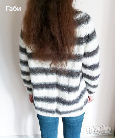 Страхотен ръчно плетен пуловер в  черно, бяло и сиво, снимка 5 - Блузи с дълъг ръкав и пуловери - 26679239