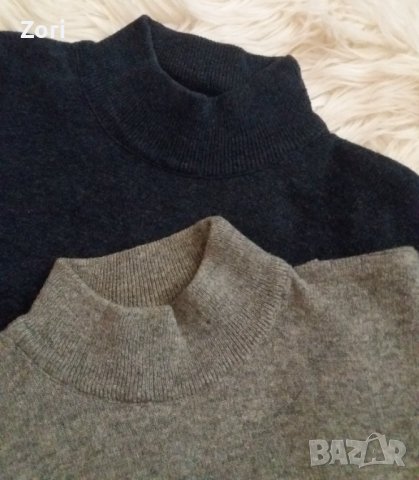 Мъжка тъмносиня вълнена блуза фино плетиво с полу-поло яка , снимка 3 - Пуловери - 43569506