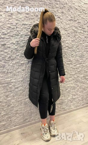 ✨Черно дълго стилно зимно дамско яке с качулка✨