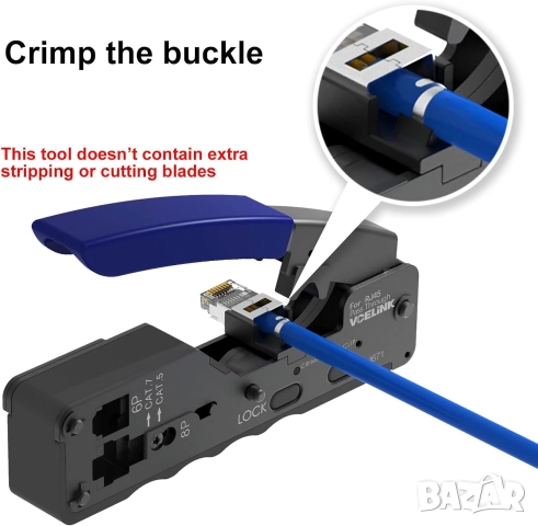 Професионални кримпващи клещи за RJ45 мрежови конектори, Cat 7, Cat 6A, снимка 6 - Клещи - 52569488