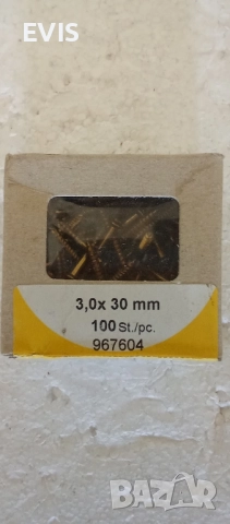Месингови винтове за дърво 3х30 – PH2, 100 бр., снимка 2 - Железария - 51507284