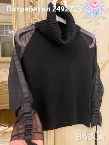 ✅блуза черна ръкави прозрачни тюл, снимка 1 - Блузи с дълъг ръкав и пуловери - 35137052