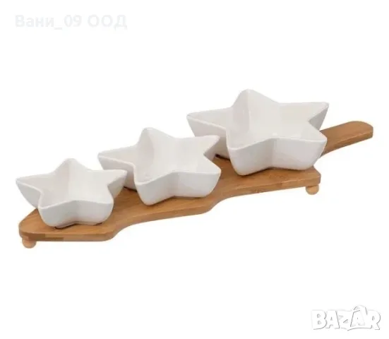 Бамбуково плато с купички във формата на звезди 