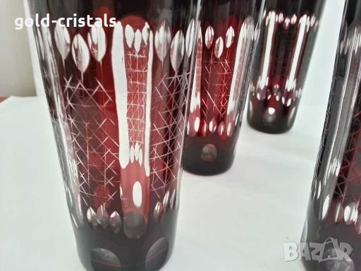 кристални чаши цветен червен кристал, снимка 5 - Антикварни и старинни предмети - 28765844