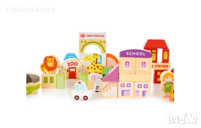 Комплект дървени блокчета, 120 части, снимка 3 - Конструктори - 51546711