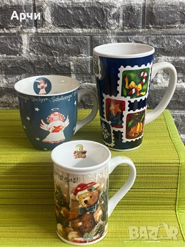 Порцеланови чаши с коледем мотив, снимка 5 - Чаши - 52700005