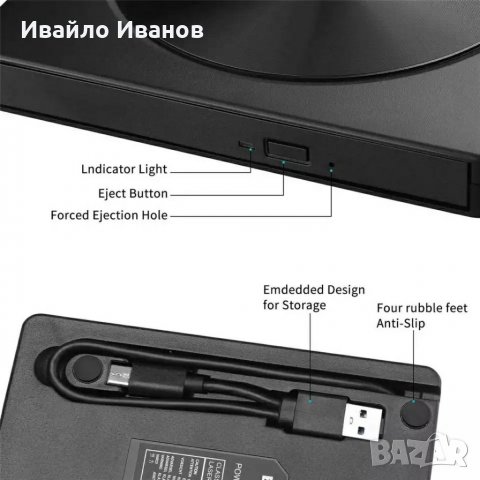 Външна записвачка 2в1- USB 3.0 External DVD+Card Reader, снимка 5 - Други - 32967292