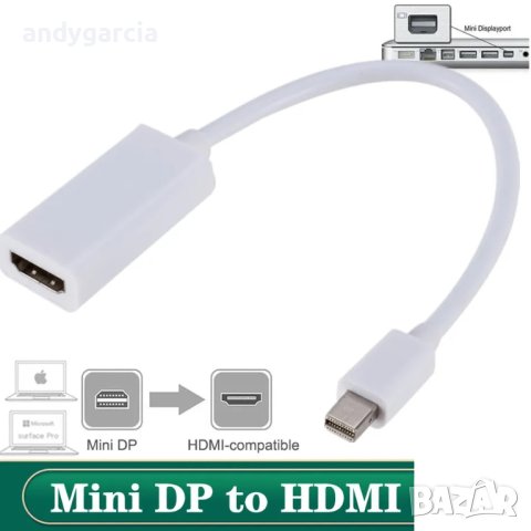 Mini DisplayPort Display Port DP to HDMI port adapter адапер преходник, снимка 1 - Кабели и адаптери - 40326029