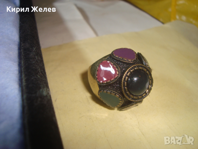 ПОЗЛАТЕН ЕМАЙЛИРАН БРОНЗОВ ЕТНОГРАФСКИ СТИЛ МАСИВЕН ПРЪСТЕН 22960, снимка 11 - Пръстени - 36410806