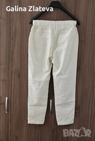 Бял ленен спортно елегантен панталон, снимка 4 - Панталони - 49974812