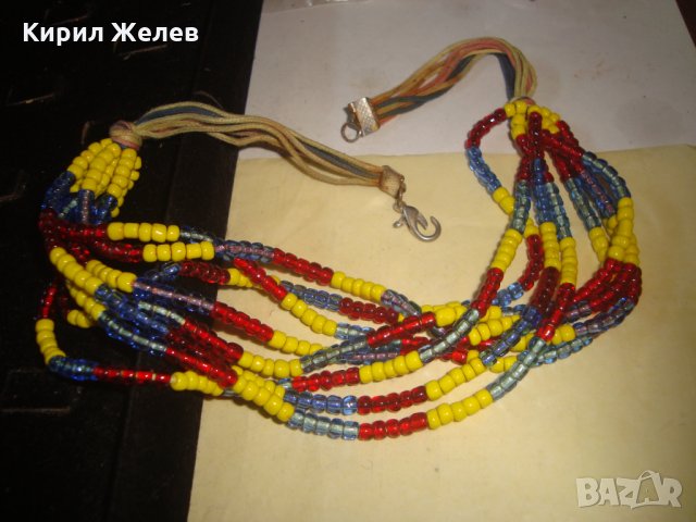 СТАРО МЪНИСТЕНО КОЛИЕ ОГЪРЛИЦА РЪЧНО НИЗАНИ ЦВЕТНИ МЪНИСТА 22834, снимка 7 - Колиета, медальони, синджири - 33434867