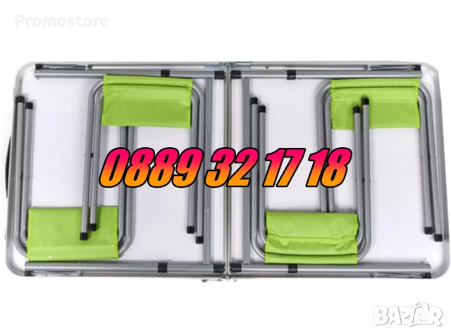 Сгъваема къмпинг маса с 4 стола 120х60 см, градинска маса 120х60 със столчета, зелена, снимка 4 - Градински мебели, декорация  - 51323174