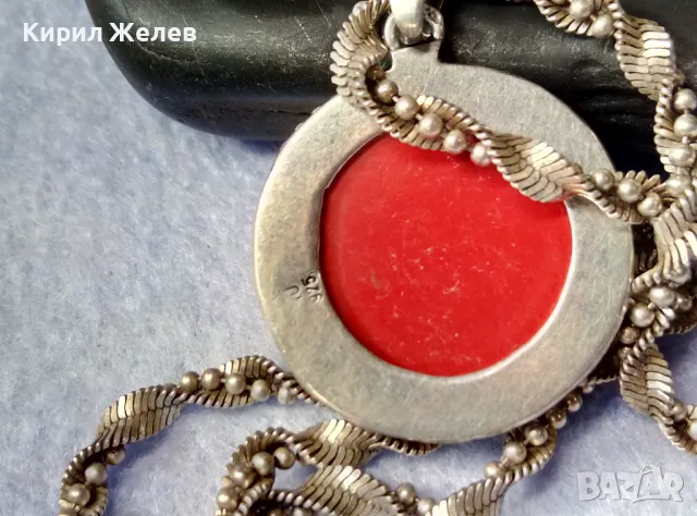МАРКОВО СРЕБЪРНО КОЛИЕ с СРЕБЪРЕН МЕДАЛЬОН СРЕБРО 925 ITALY с ЮВЕЛИРНО ШЛИФОВАН ЧЕРВЕН КОРАЛ 34928, снимка 3 - Колиета, медальони, синджири - 49328153