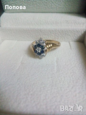 18k. златен пръстен с диаманти и сапфири, снимка 17 - Пръстени - 40624952