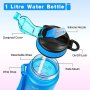 Нова Спортна Бутилка за вода с маркер за време и сламка 1 литър, снимка 7