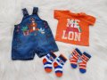 Дънков гащеризон George, блуза и чорапки 0-3 месеца, снимка 1 - Комплекти за бебе - 28438606