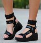 Сандали на плаформа - черен лак с черно ходило - SK017, снимка 2