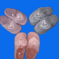 Дамски пухкави пантофи със сърце – различни цветове, снимка 1 - Пантофи - 43730148