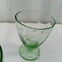 Ретро чашки с гарафа за ракия цветно зелено стъкло, снимка 6 - Антикварни и старинни предмети - 33551594